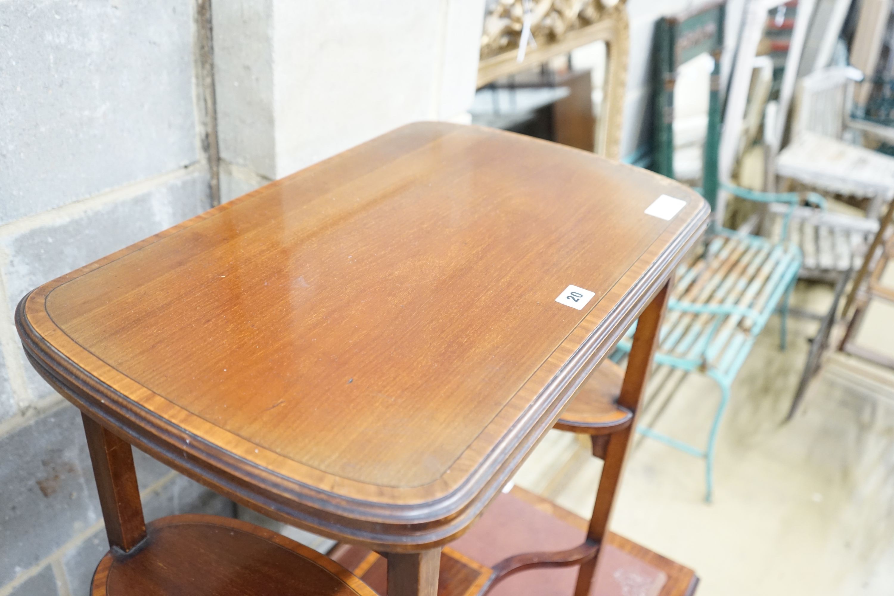 An Edwardian satinwood banded rectangular folding mahogany card table, width 65cm, depth 38cm, height 72cm